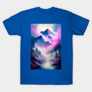 mountain landscape in psychedelic shades of lavender and purple T-Shirt